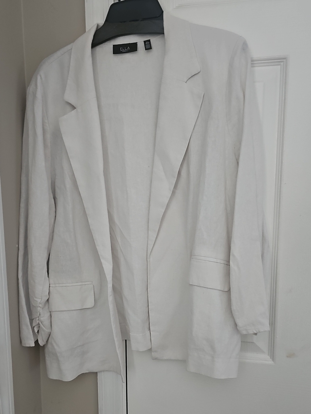 Ella Cream Open-Front Linen-Blend Blazer